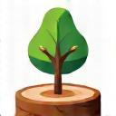 Icon für Nachhaltigkeit, symbolisiert durch einen jungen Baum der aus einem Baumstamm wächst.